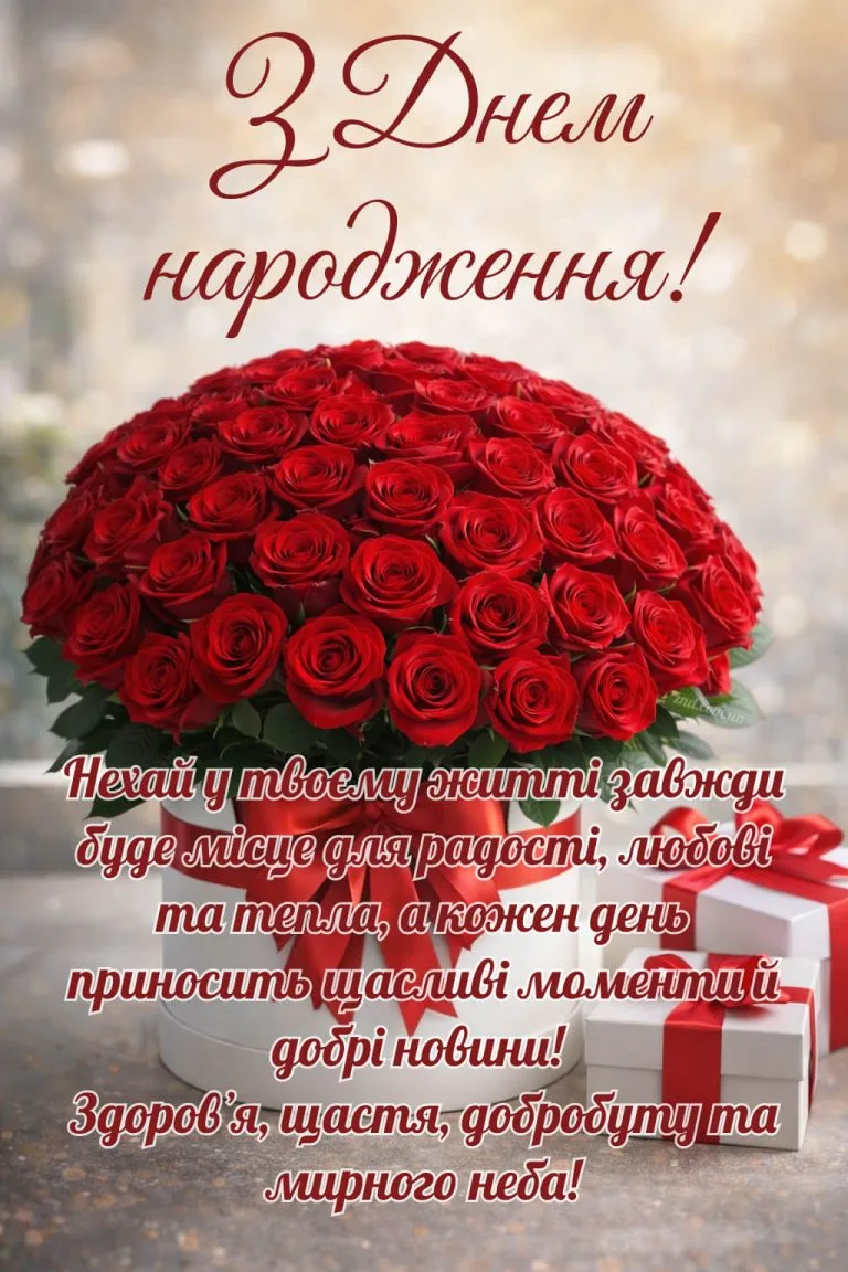 Квіти та подарунки для привітання з днем народження.