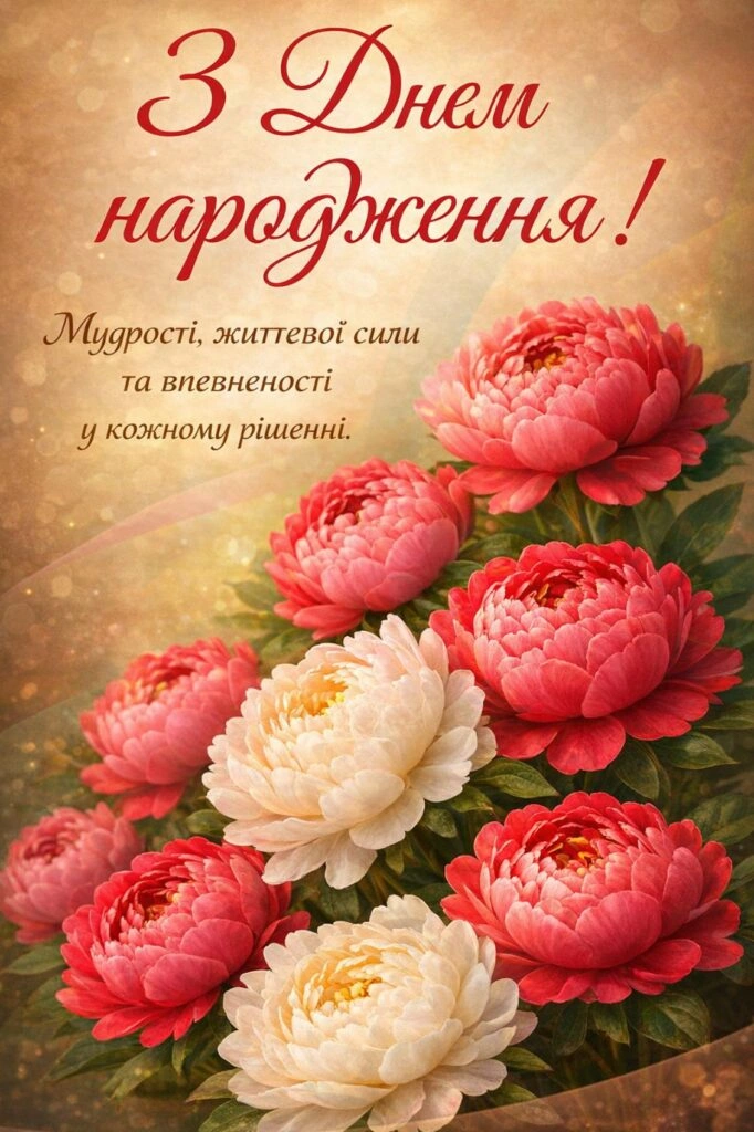 Квіти та привітання з днем народження українською мовою.