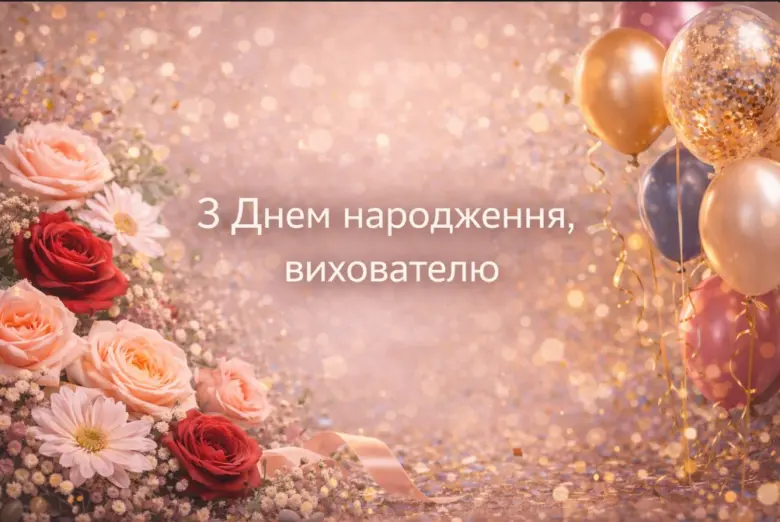 Квіти та кульки з привітанням вихователю на день народження