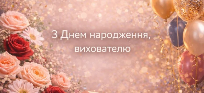 Привітання з днем народження вихователю у квітах та кульках