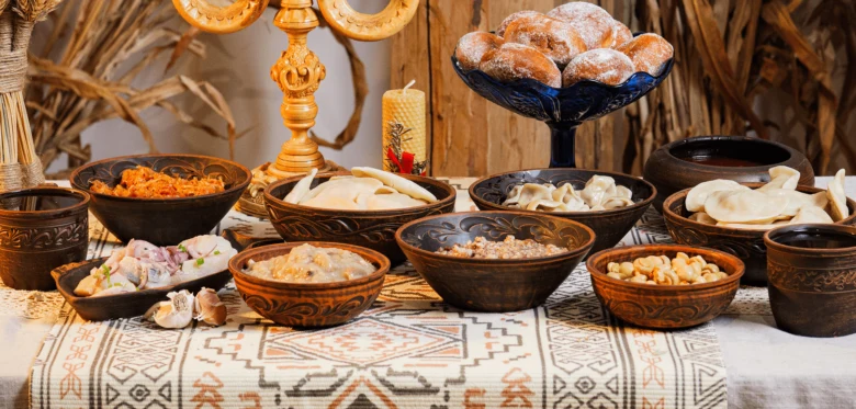 Ukrainian christmas food spread