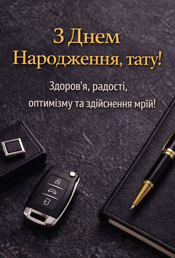 Привітання з днем народження татові на темному фоні.