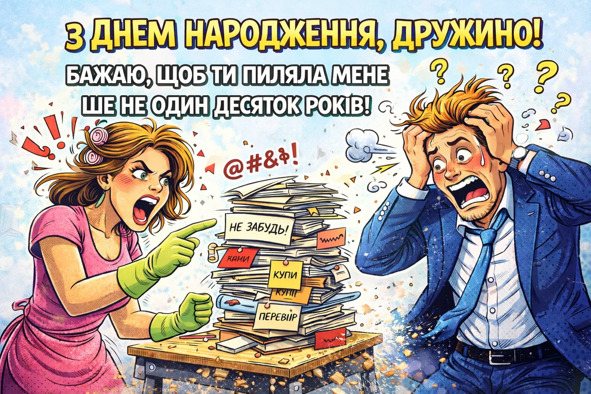 Смішний привітання дружині з днем народження від чоловіка.
