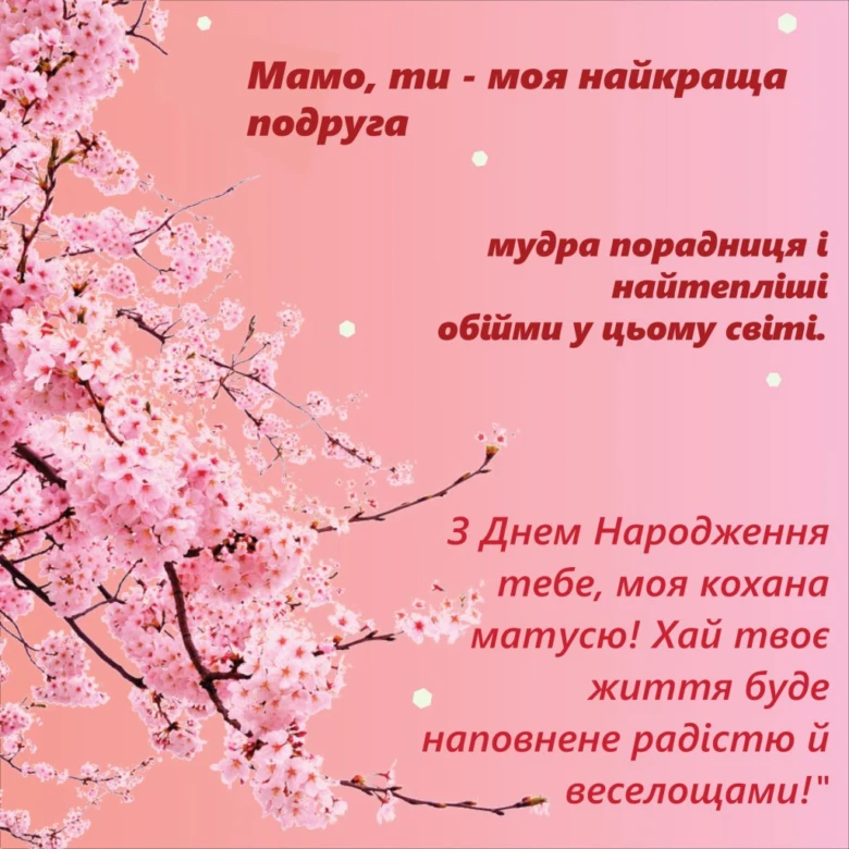 Квіти та привітання з днем народження мамі українською мовою.