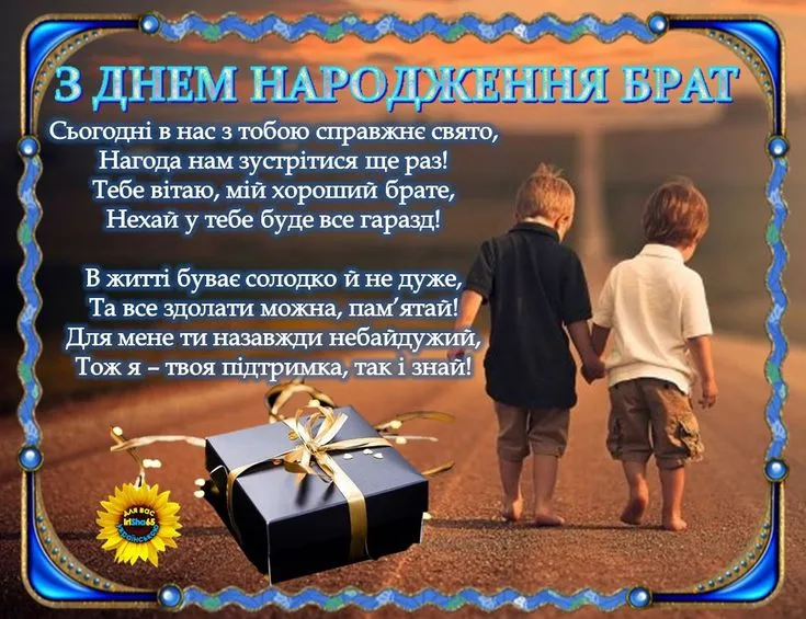 Два хлопчики йдуть з подарунком на день народження брата.