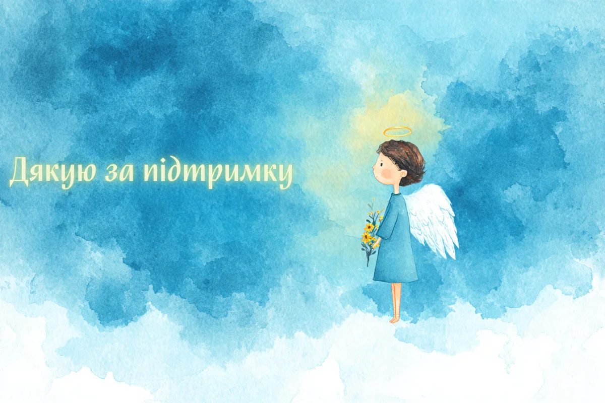 Красивий ангелок з квітами на блакитному небі