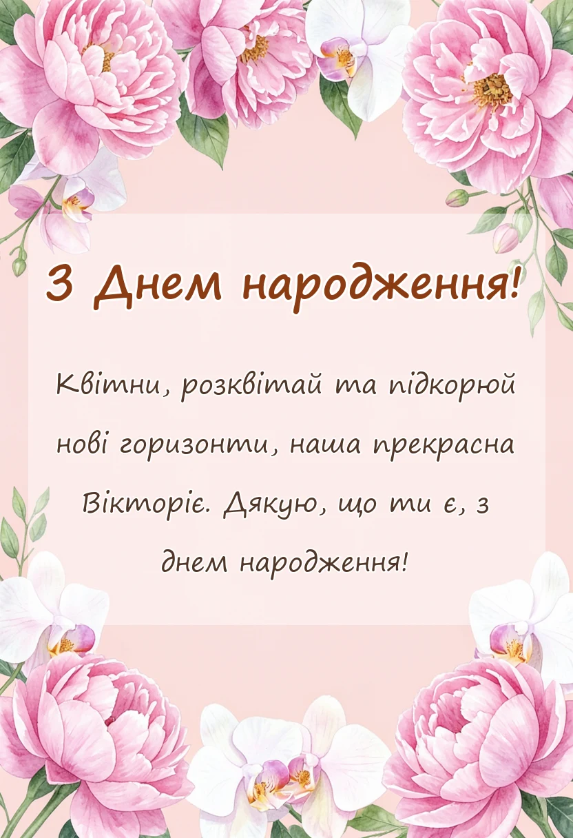унікальна листівка - листівки з днем народження вікторія