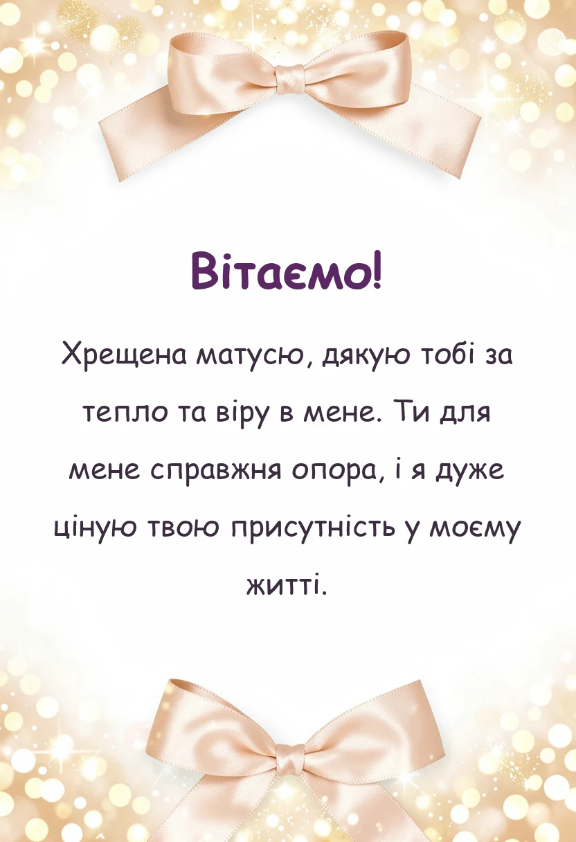 листівка з побажанням - подяка хрещеним батькам