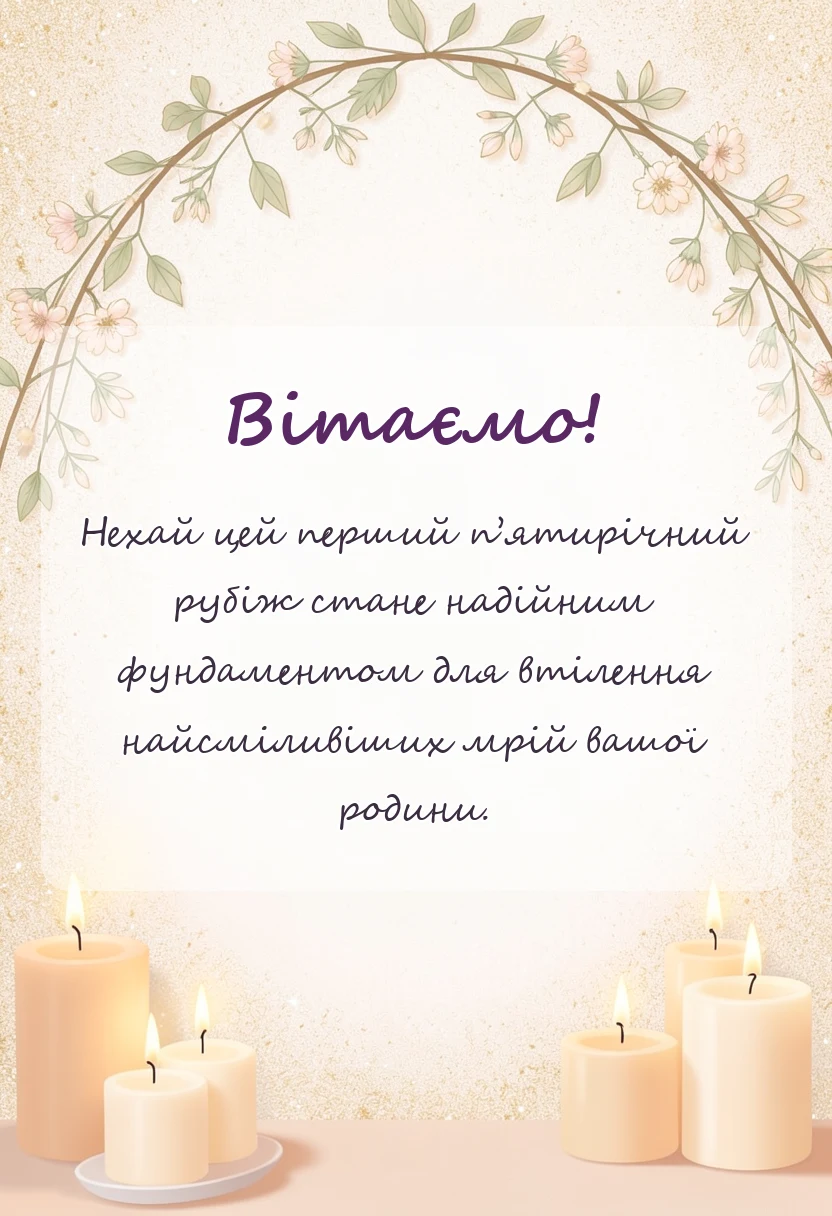 вітальна листівка - привітання з дерев'яним весіллям своїми словами