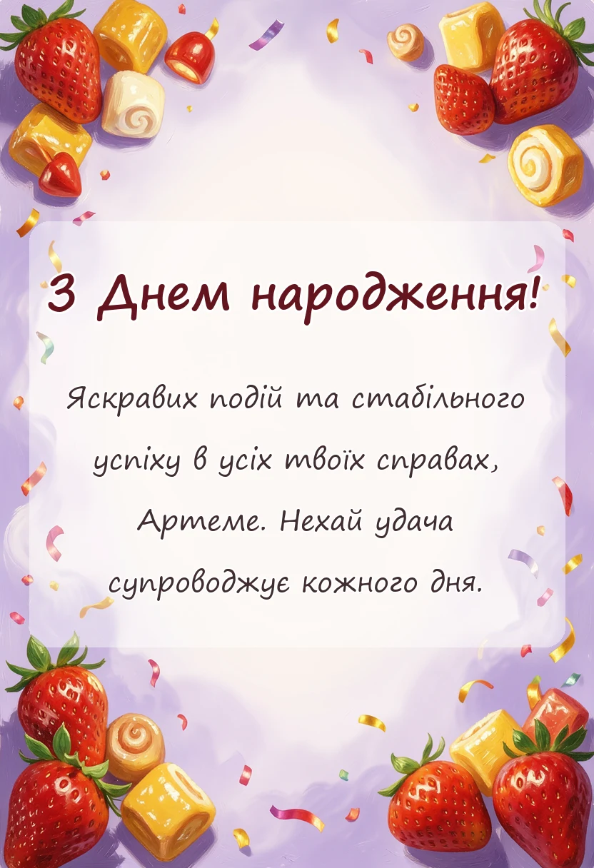 вітальна листівка - привітання з днем народження артему