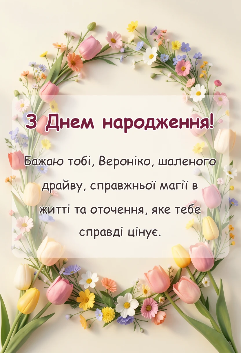унікальна листівка - привітання з днем народження вероніці