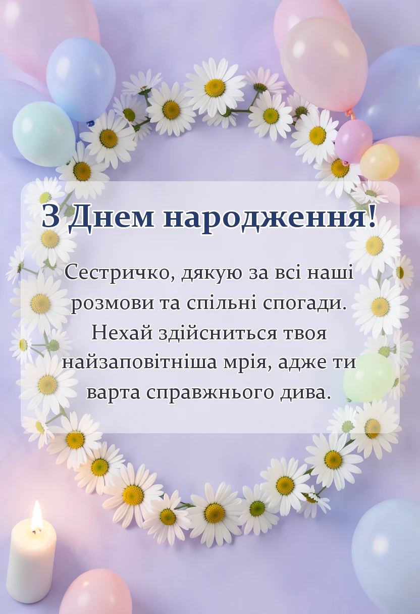 красива листівка: привітання з днем народження двоюрідній сестрі до сліз
