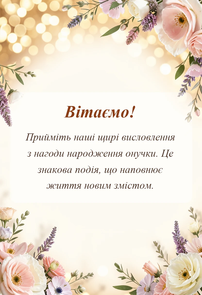 листівка з побажанням - вітання з народженням онучки