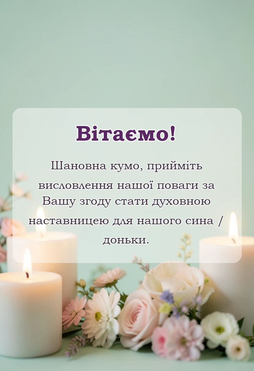 святкова картинка: подяка кумі за хрещення дитини своїми словами