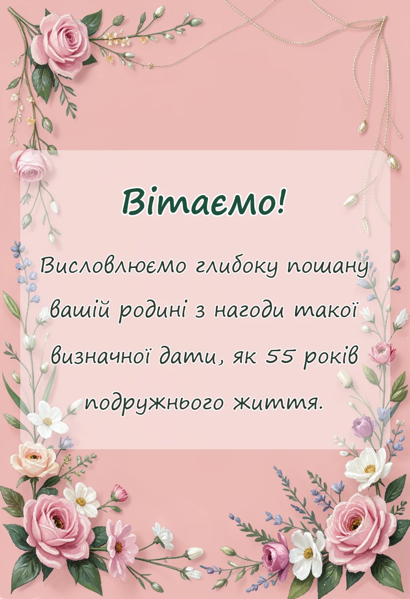 вітальна листівка - привітання з весілля 55 років