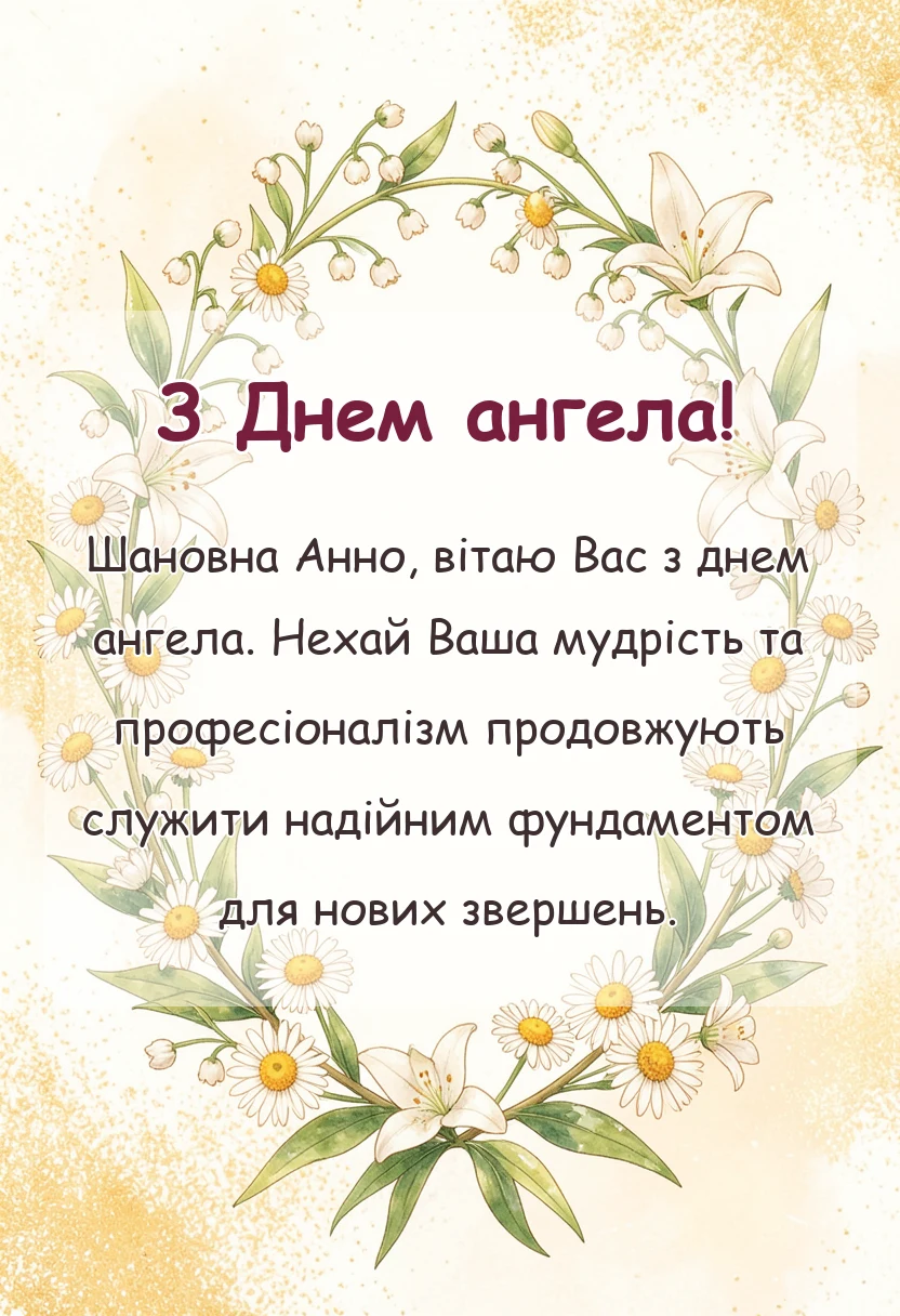 вітальна листівка - привітання з днем ангела анні