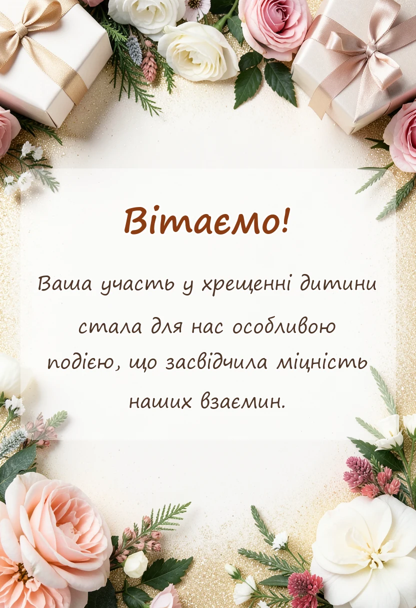 унікальна листівка - подяка кумі за хрещення дитини своїми словами