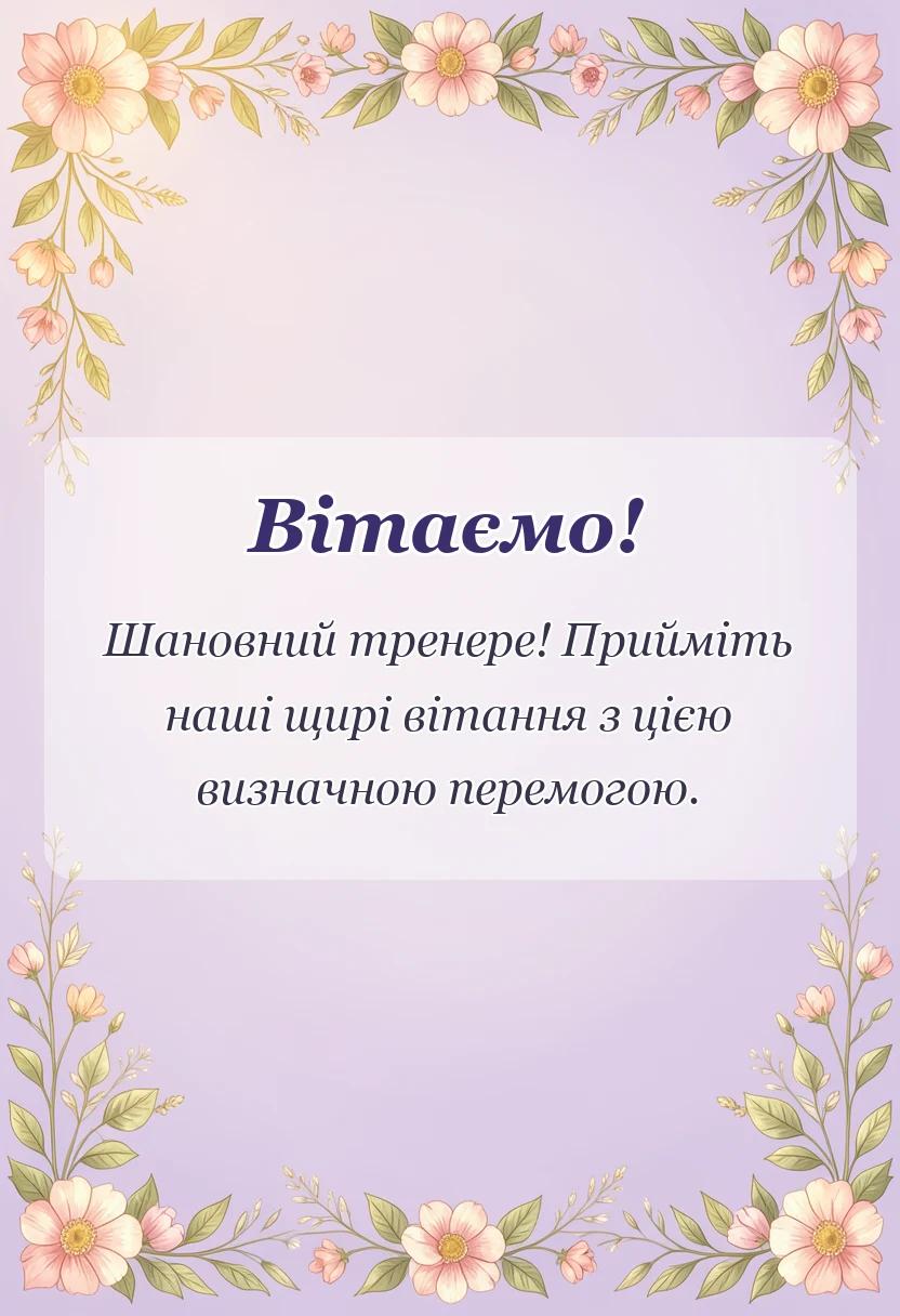 красива листівка: подяка тренеру за перемогу