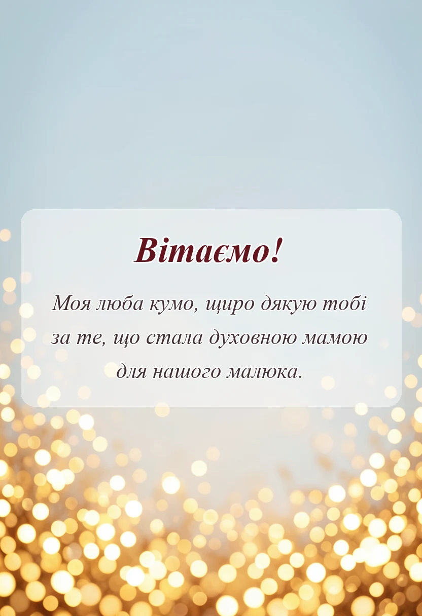 святкова картинка: подяка кумі за хрещення дитини своїми словами
