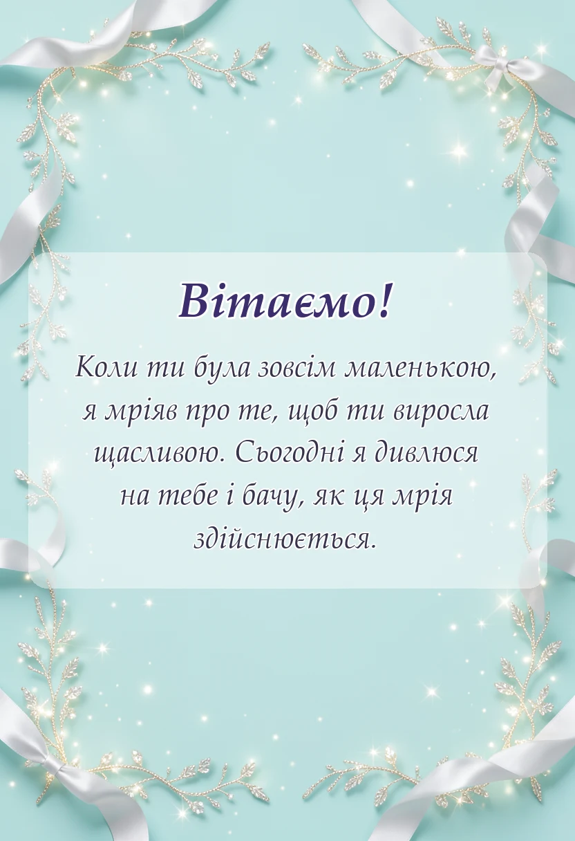 листівка з побажанням - привітання батька з одруженням дочки