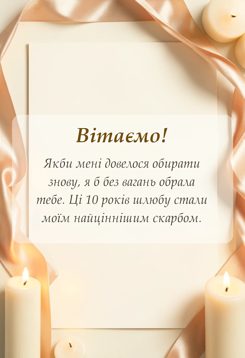 листівка з побажанням - привітання з 10 роками весілля чоловікові
