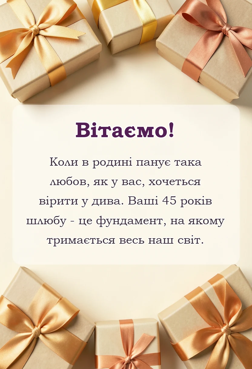 вітальна листівка - привітання з 45 років весілля від дітей