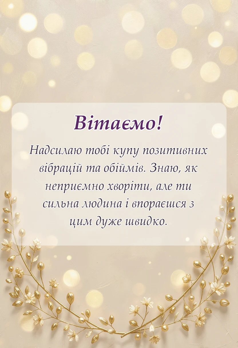 святкова картинка: побажання швидкого одужання своїми словами та в картинках