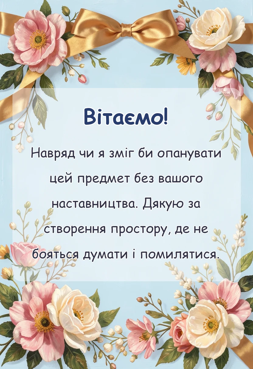 листівка з побажанням - подяка викладачу своїми словами