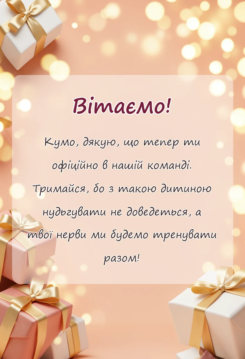 унікальна листівка - подяка кумі за хрещення дитини своїми словами