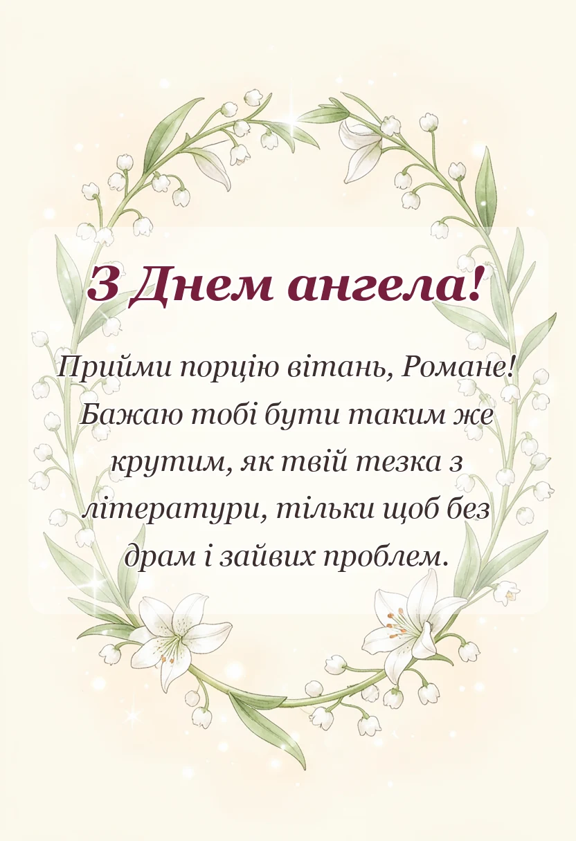 вітальна листівка - привітання з днем ангела романа українською