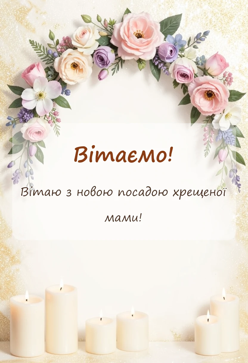 листівка з побажанням - подяка кумі за хрещення дитини своїми словами