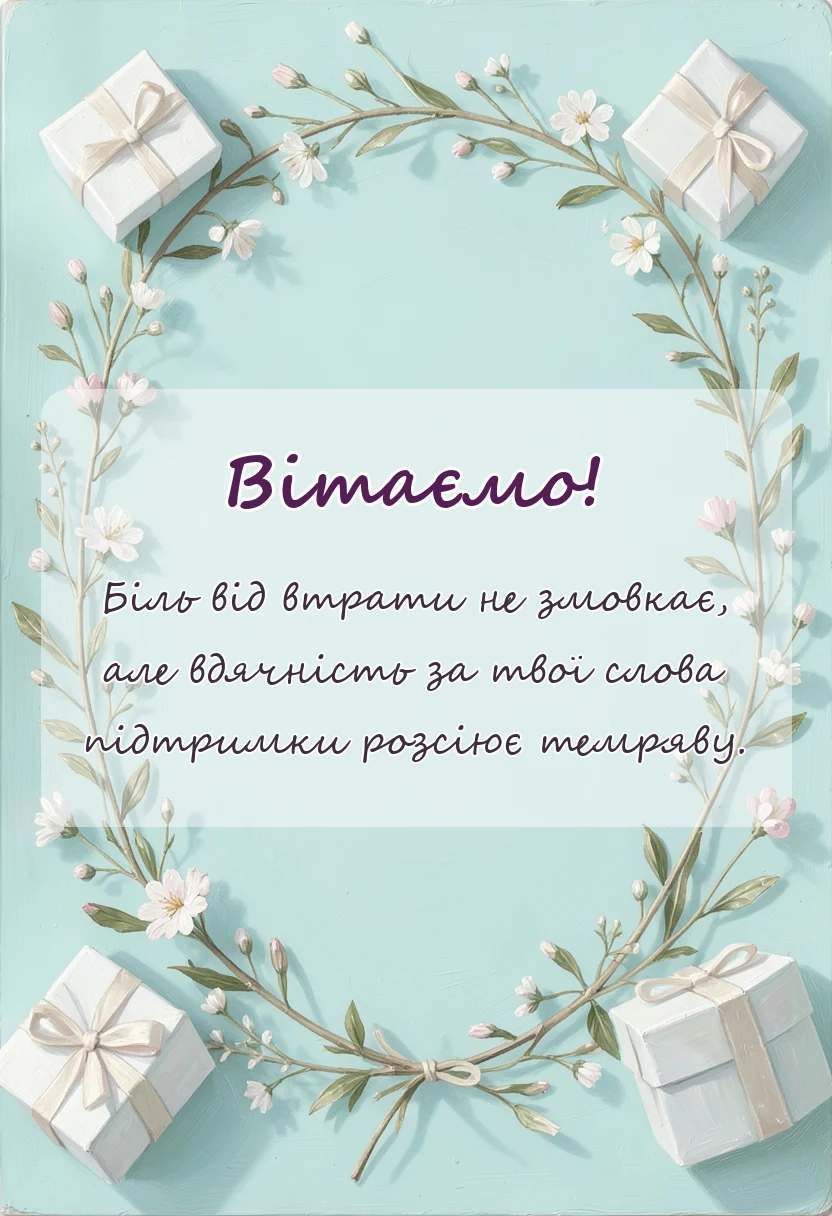 вітальна листівка - подяка за співчуття через смерть мами