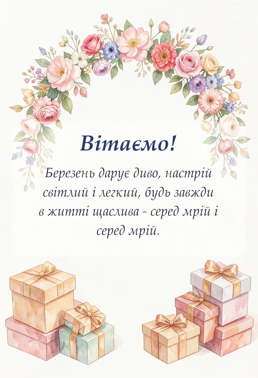 унікальна листівка - привітання з 8 березня картинки