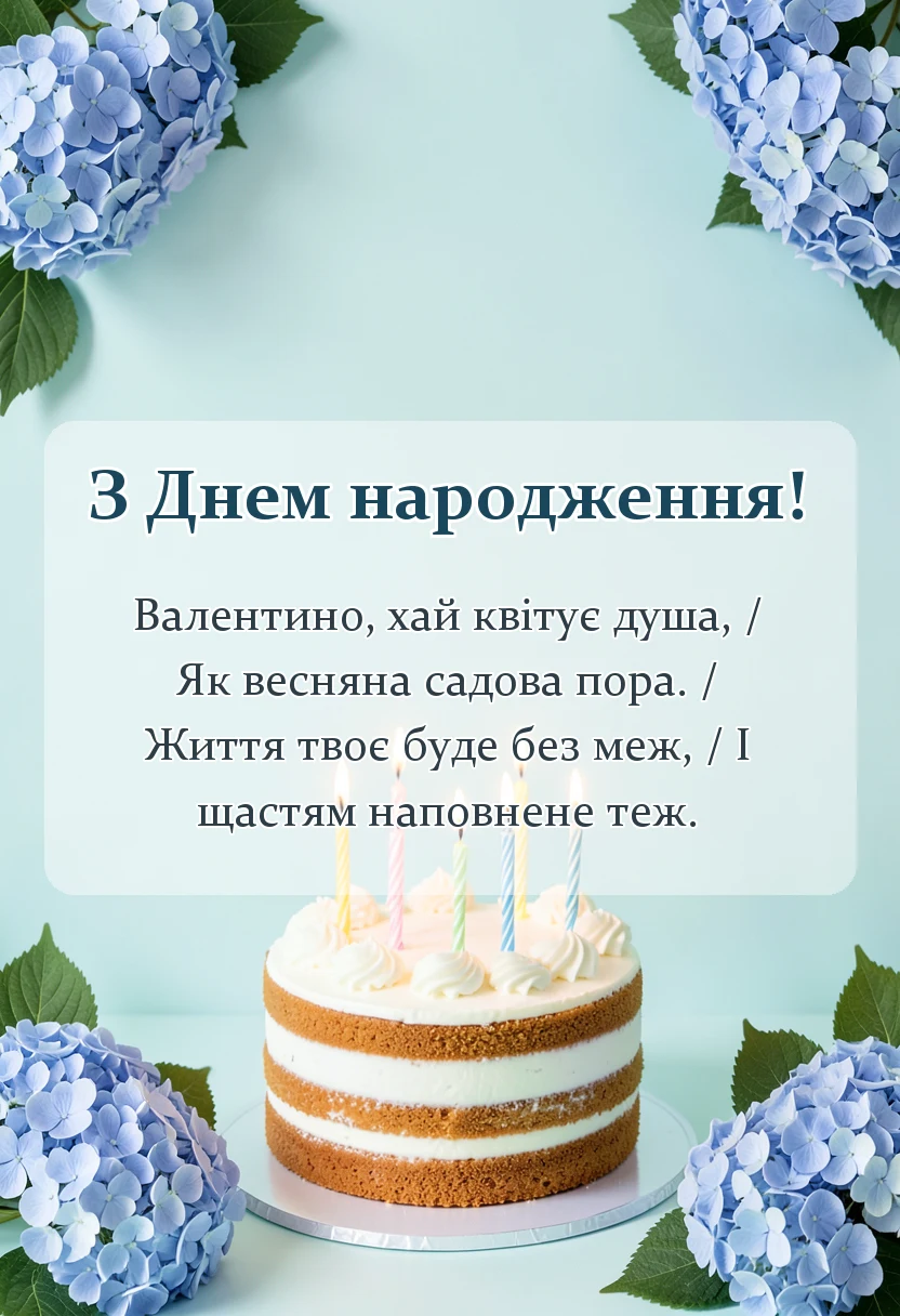 красива листівка: привітання з днем народження валентині