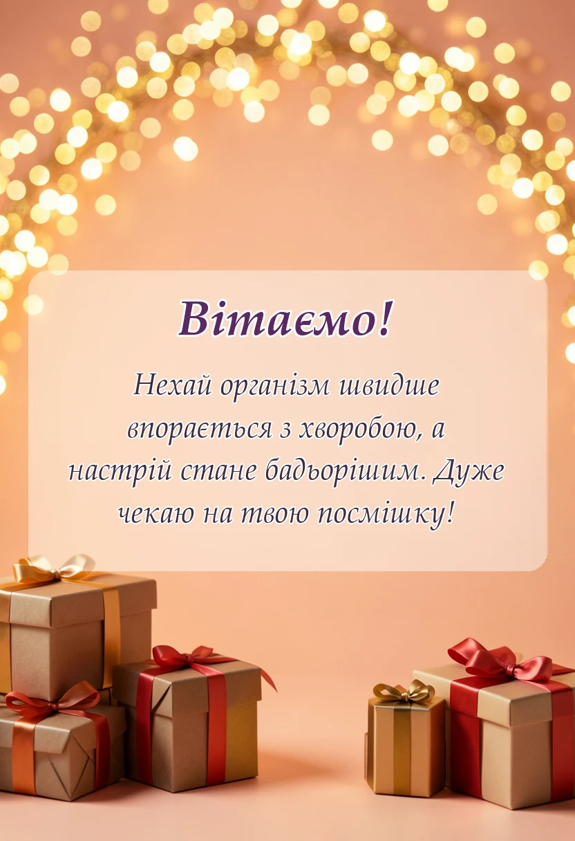 вітальна листівка - побажання швидкого одужання своїми словами та в картинках