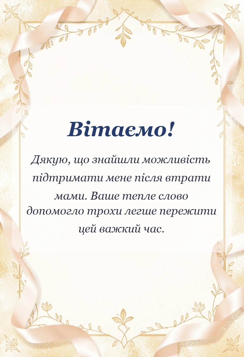 листівка з побажанням - подяка за співчуття через смерть мами