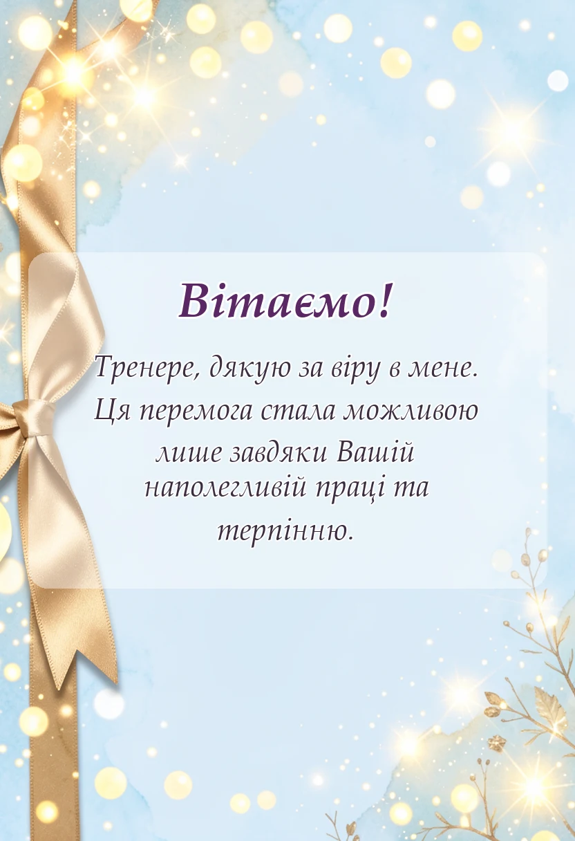 вітальна листівка - подяка тренеру за перемогу