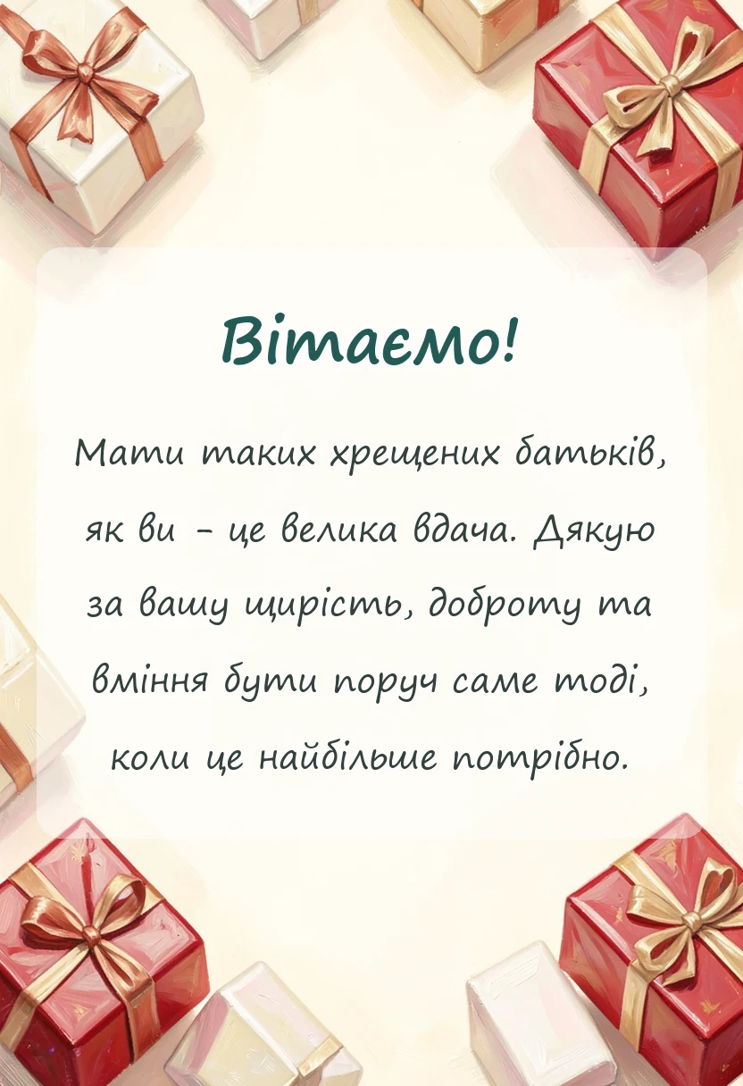 унікальна листівка - подяка хрещеним батькам