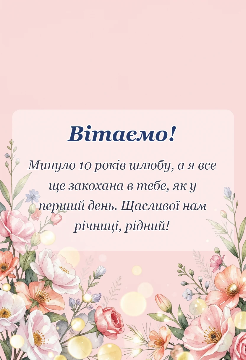 красива листівка: привітання з 10 роками весілля чоловікові