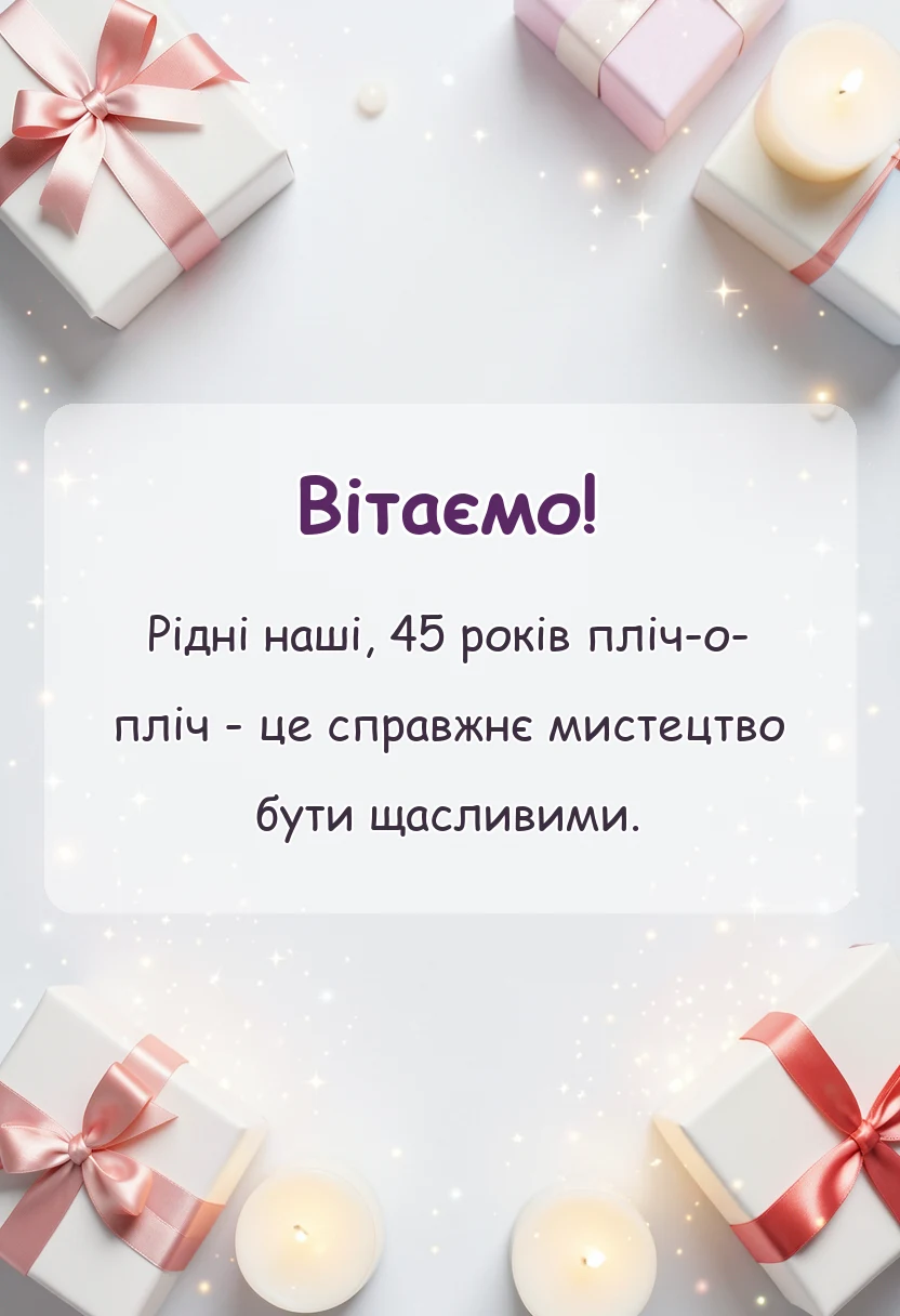 вітальна листівка - привітання з 45 років весілля від дітей