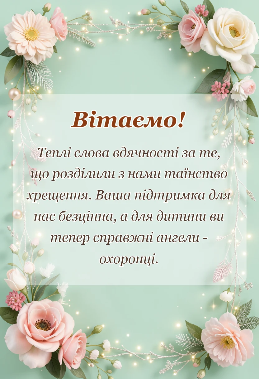 Квіти та світло для подяки хрещеним за хрещення дитини.