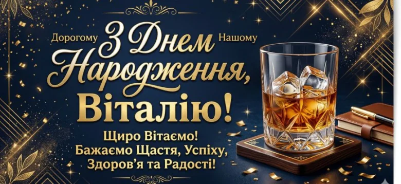 Картка з привітанням Віталію на день народження
