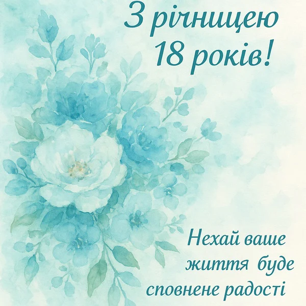 Картка з блакитними квітами на день народження.