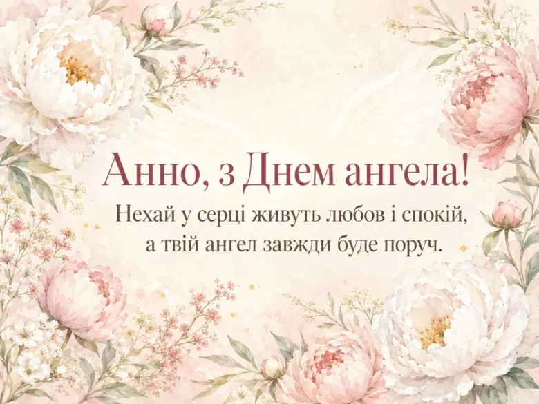 Квіти та привітання з днем ангела Анни українською.