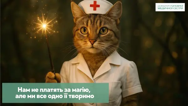 Кіт-медсестра з чарівною паличкою та привітанням